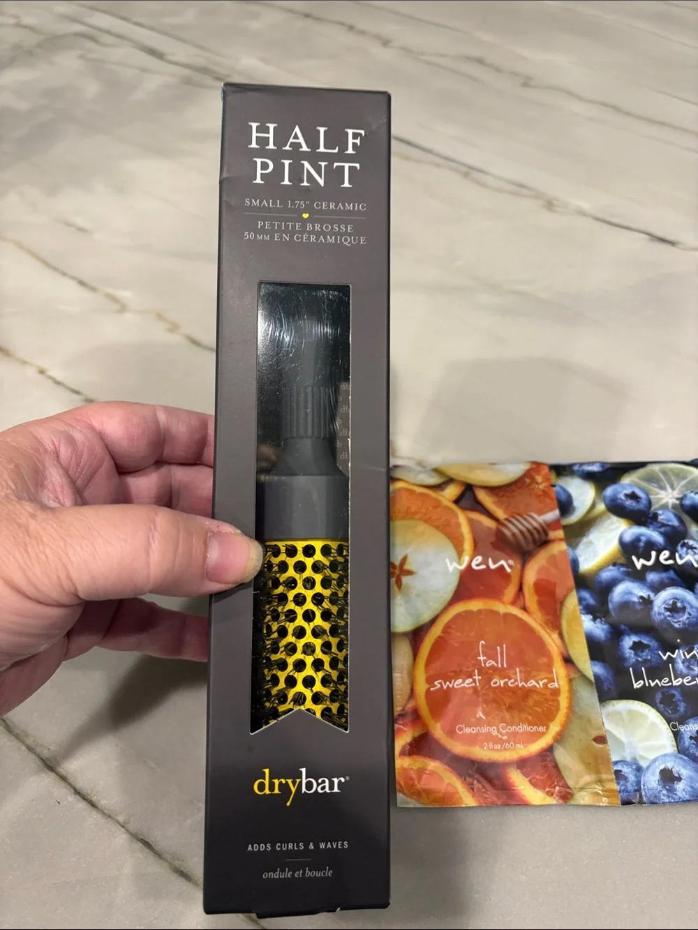 Drybar Half Pint Round Brush in Gray and Yellow & WEN Samples